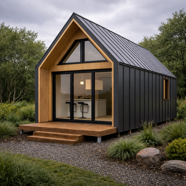 Modern A-frame cabin in nature